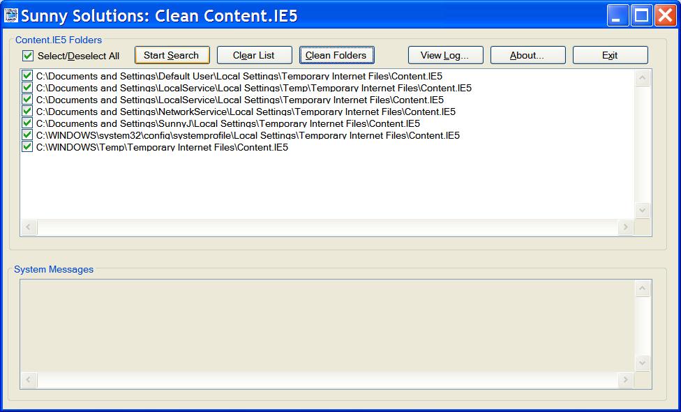 CleanContentIE5 Application with ContentIE5 Folders Screenshot